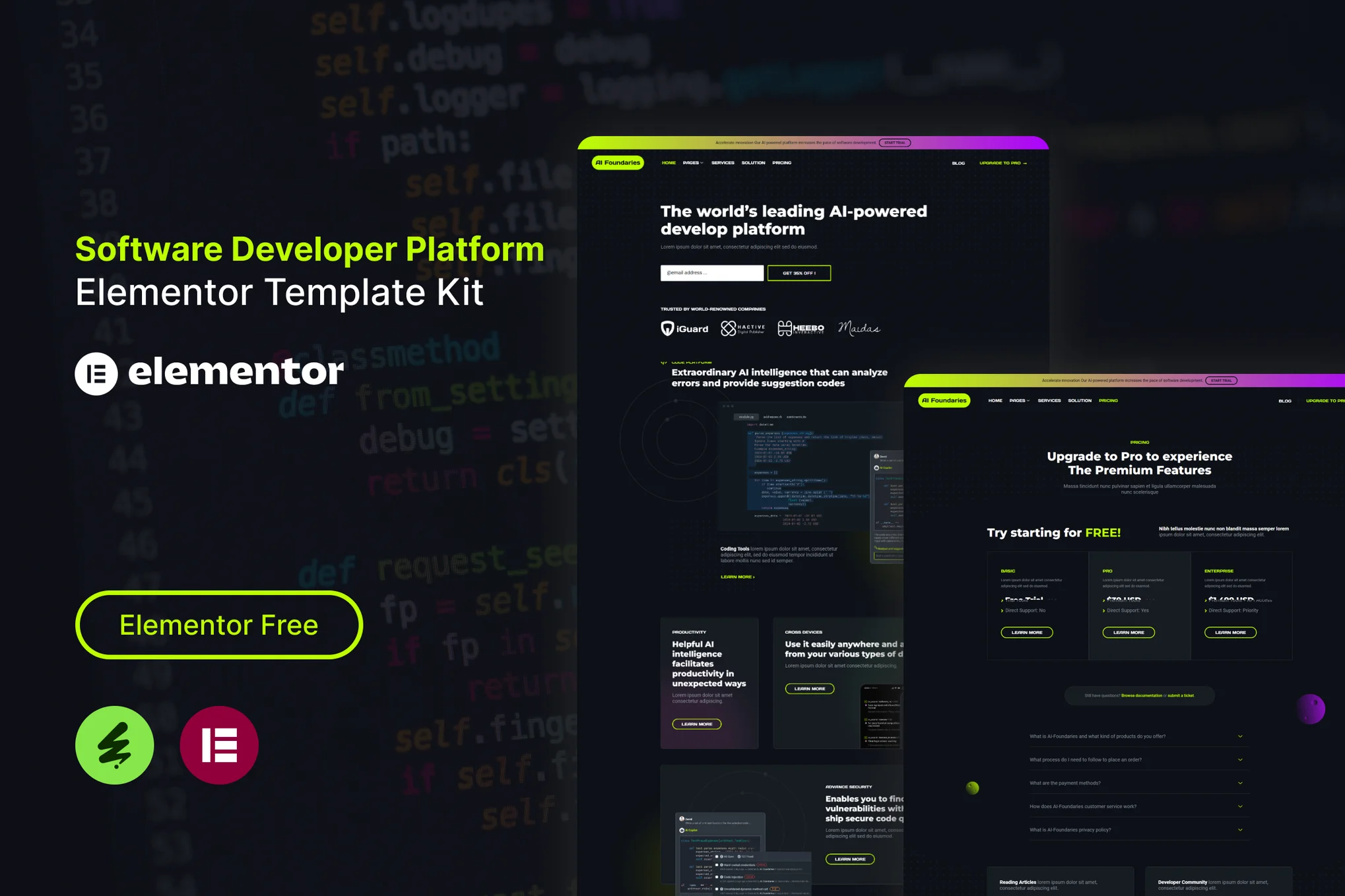 AI Foundaries - Software Developer Platform Elementor Template Kit preview