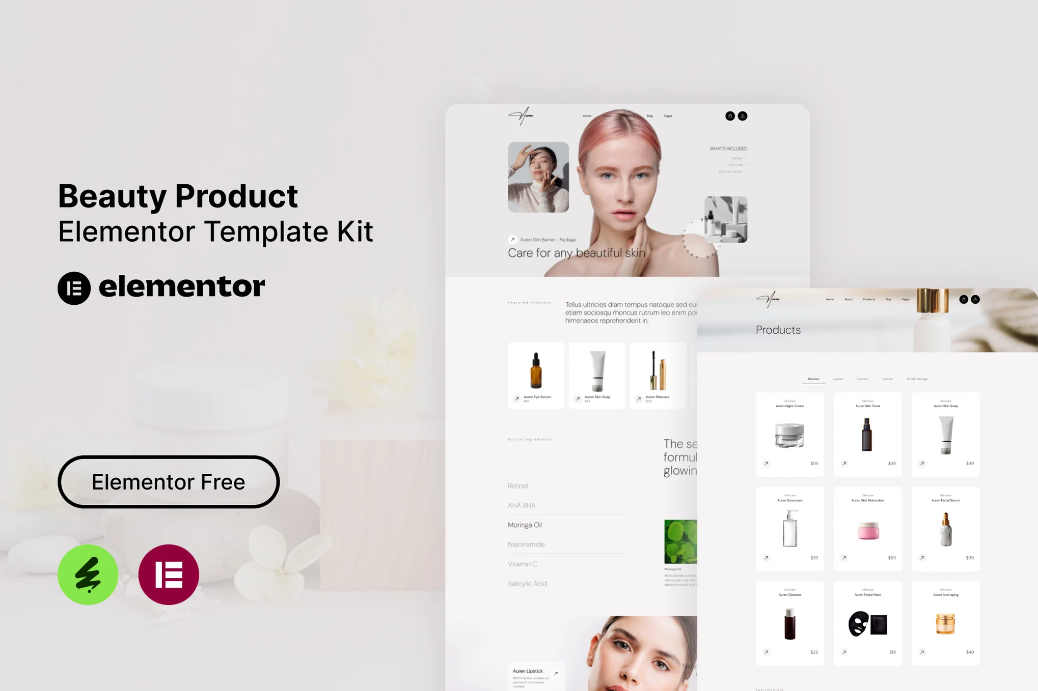 Auren - Beauty Product Elementor Template Kit preview