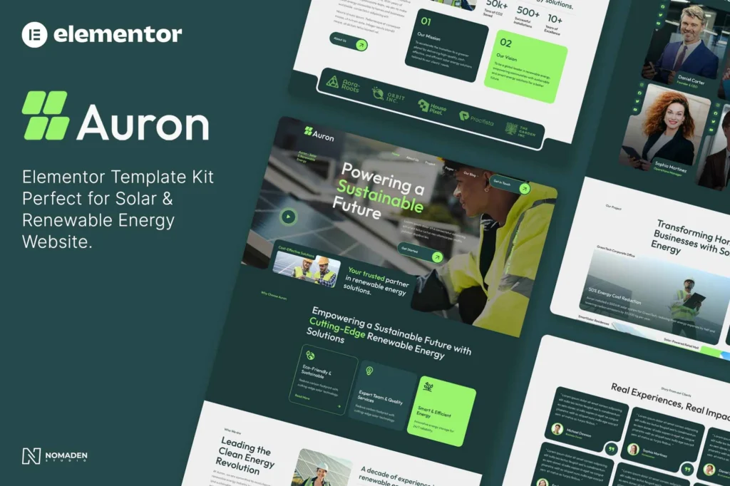Auron - Solar & Green Renewable Energy Elementor Template Kit preview