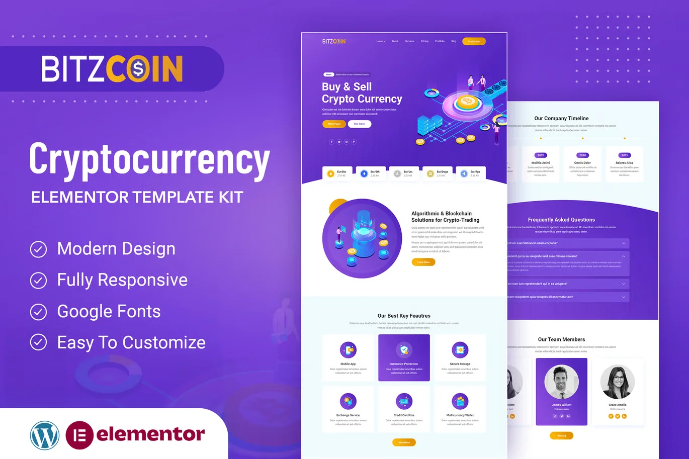 BitzCoin Crypto Exchange Elementor Template Kit preview