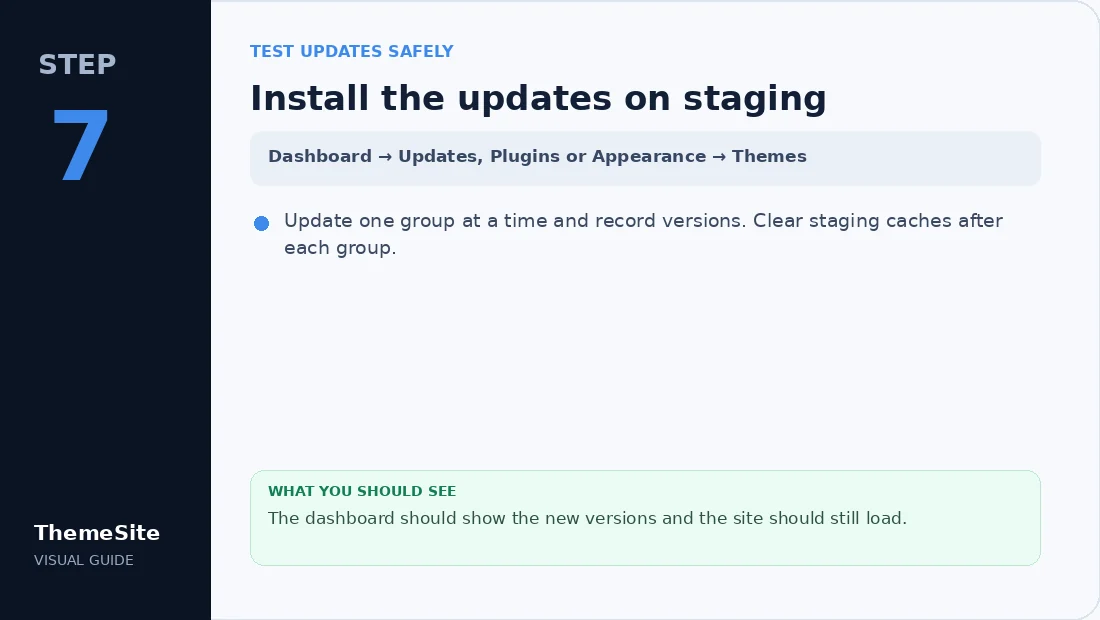 Step 7: Install the updates on staging