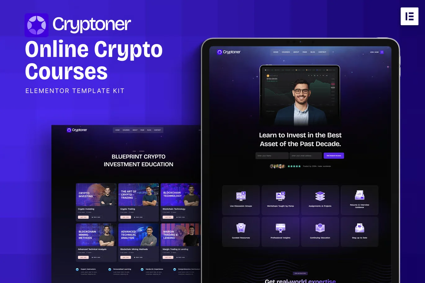 Cryptoner Online Crypto Courses Elementor Template Kit preview