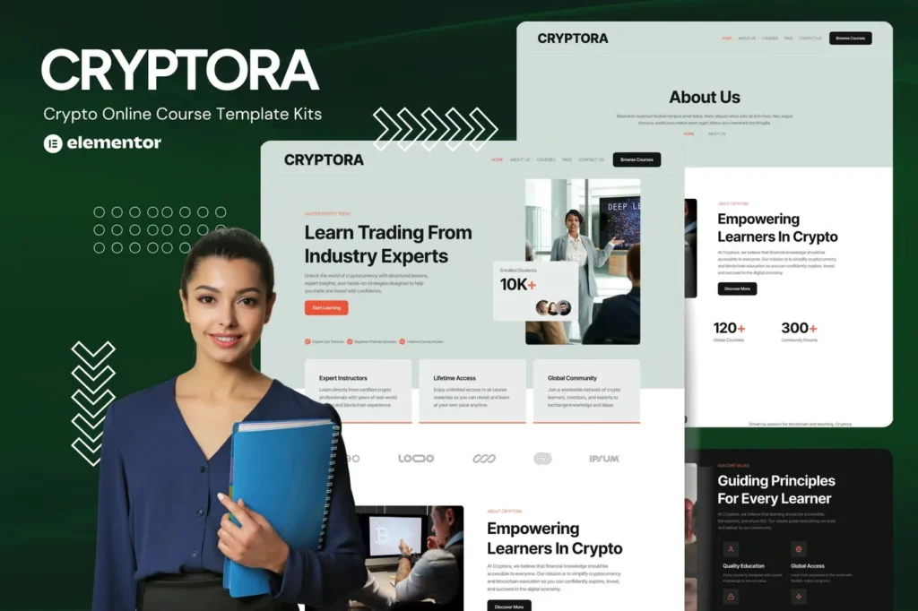 Cryptora Crypto Online Course Website Elementor Template Kit preview
