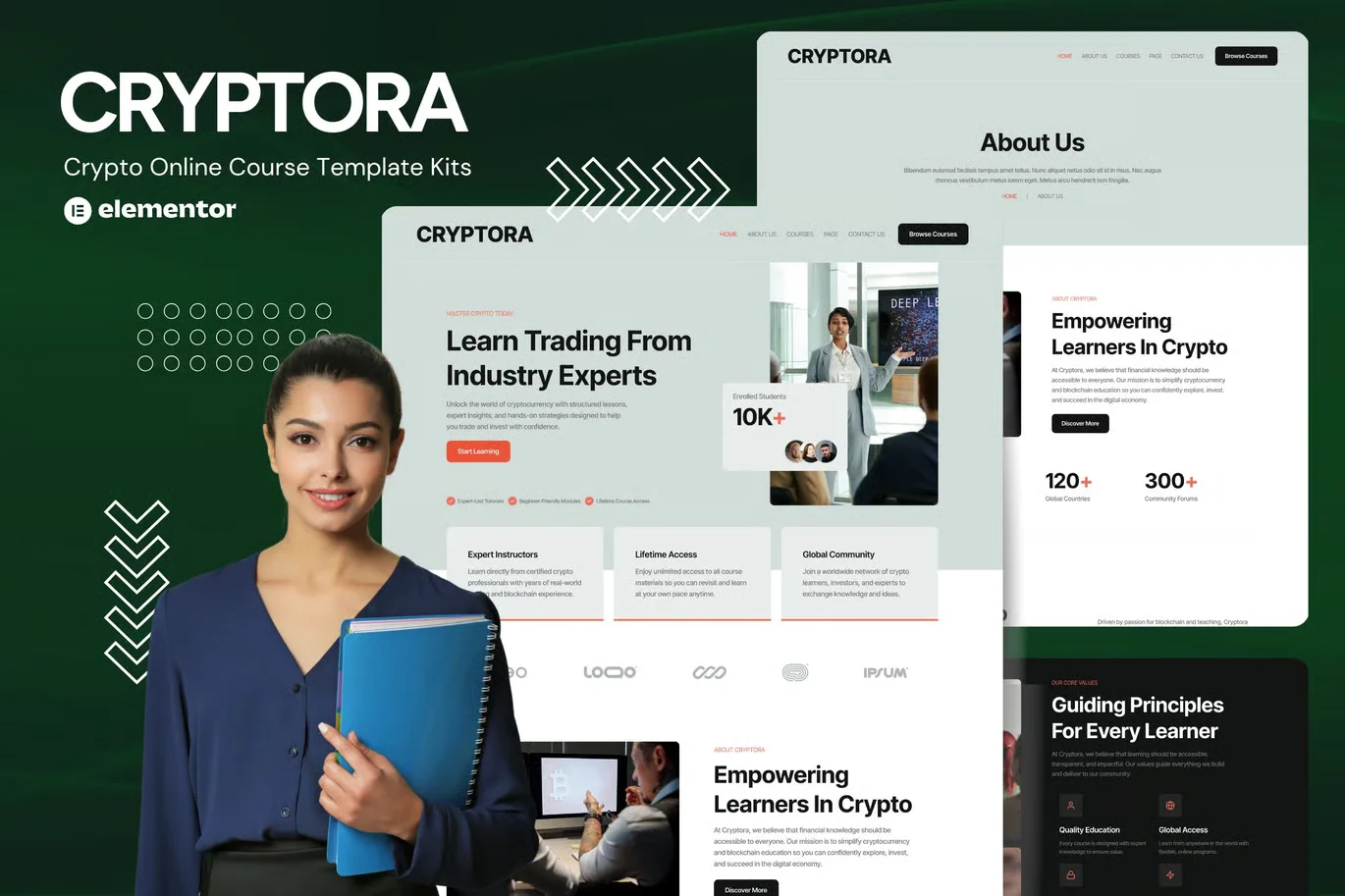 Cryptora Crypto Online Course Website Elementor Template Kit preview