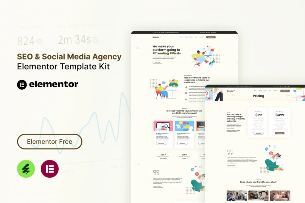 Digistar - SEO & Social Media Agency Elementor Templat Kit preview