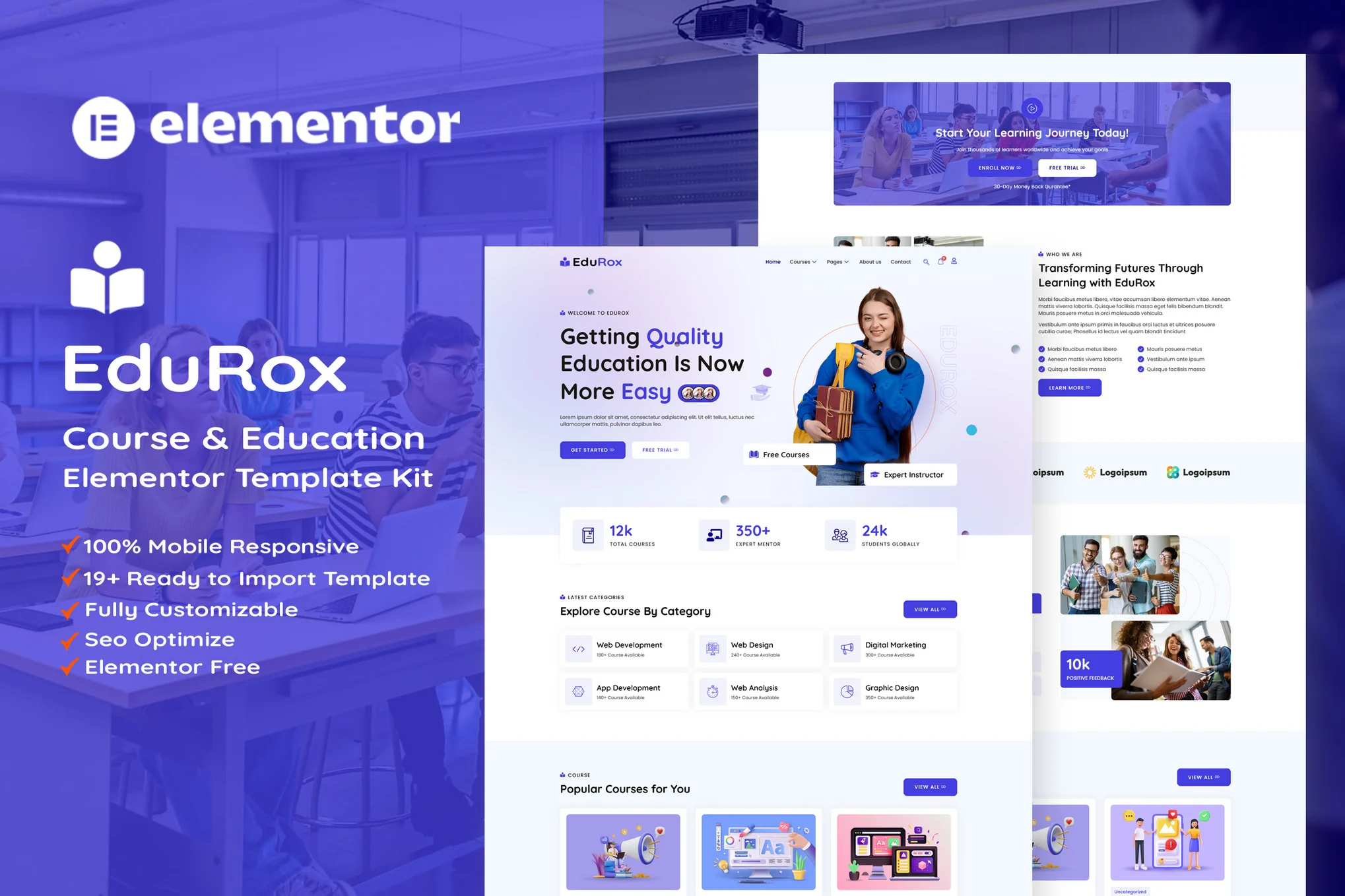 EduRox - Online Course & Education Elementor Pro Template Kit preview