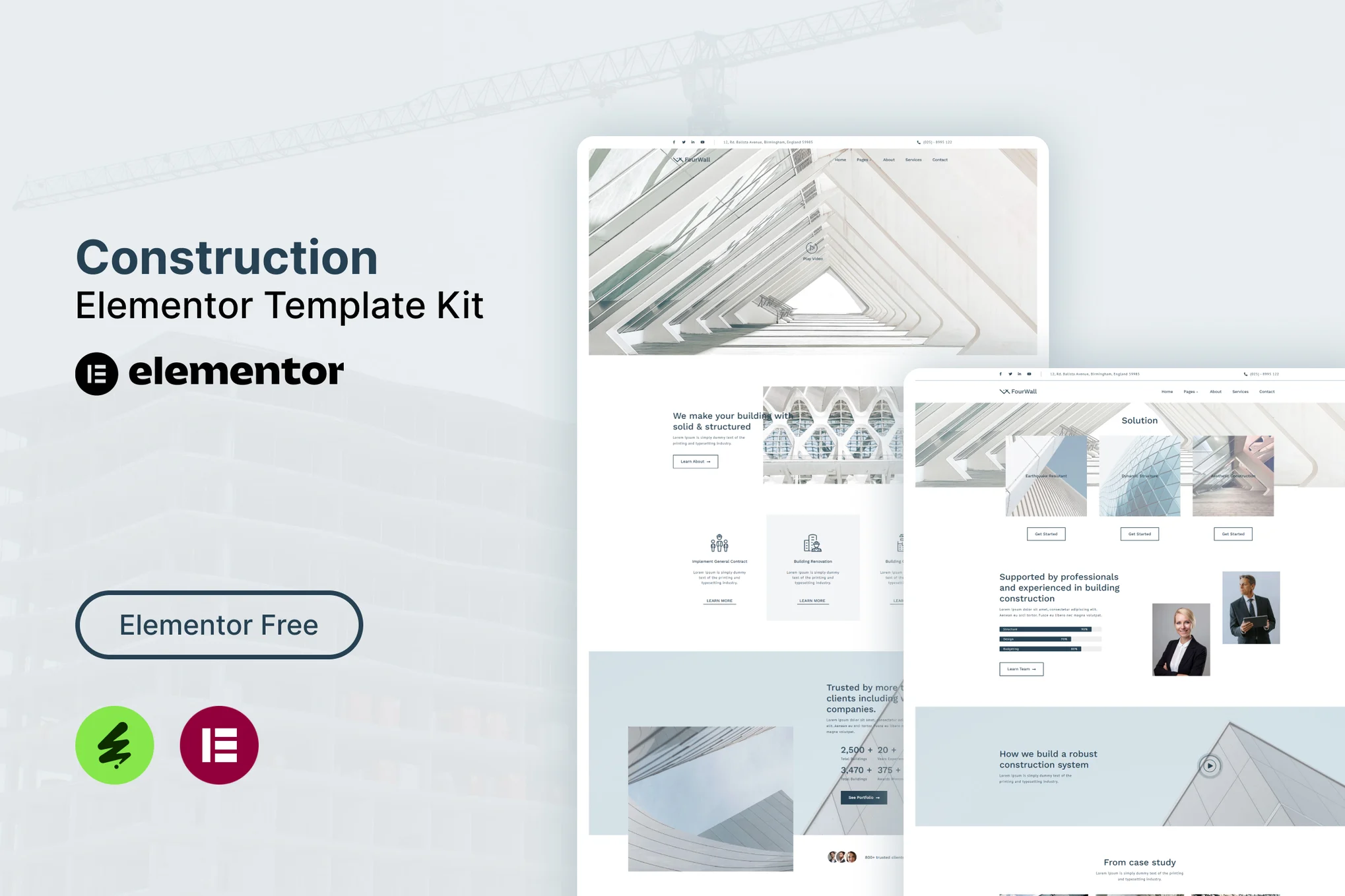 FourWall - Construction Elementor Template Kit preview