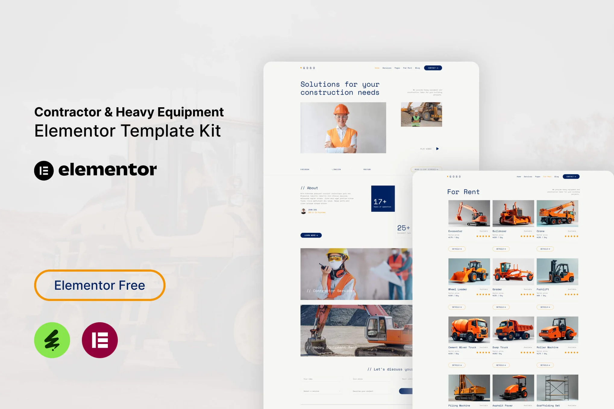 Goso - Contractor & Heavy Equipment Elementor Template Kit preview