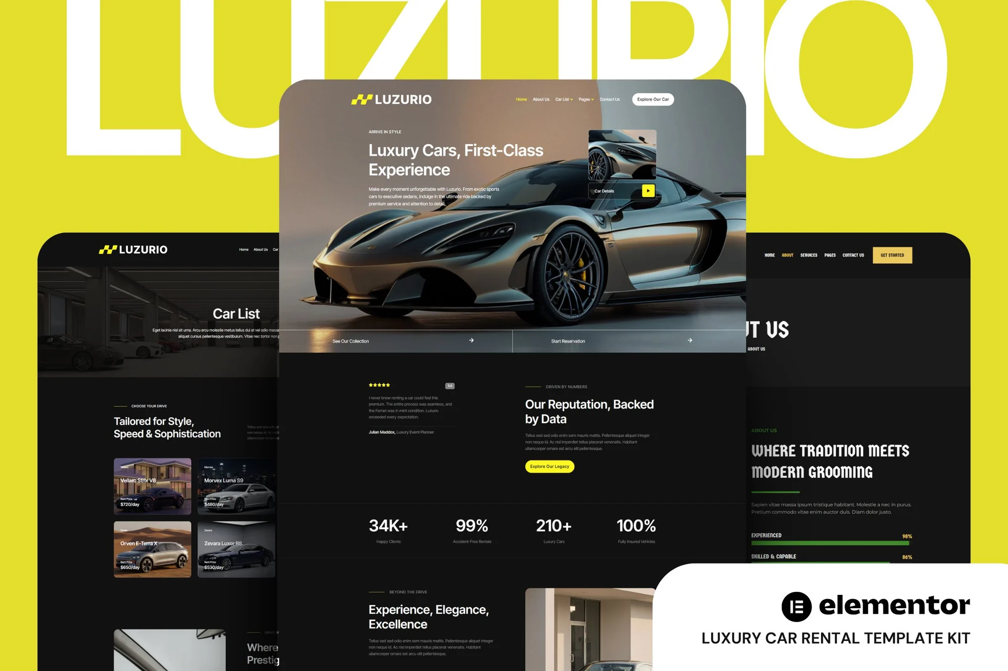Luzurio - Luxury Car Rental Elementor Template Kit preview