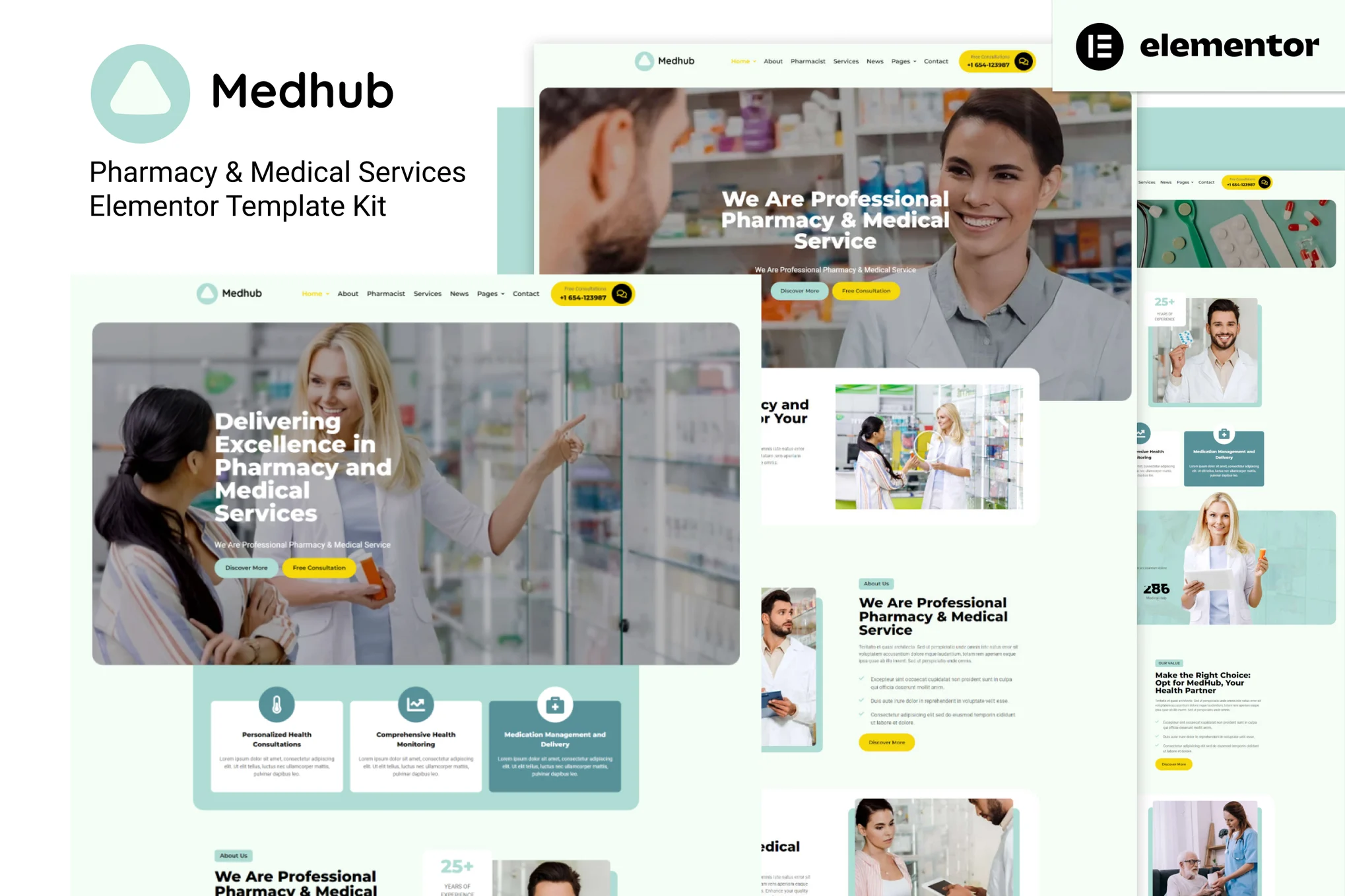 MedHub - Pharmacy & Medical Services Elementor Template Kit preview