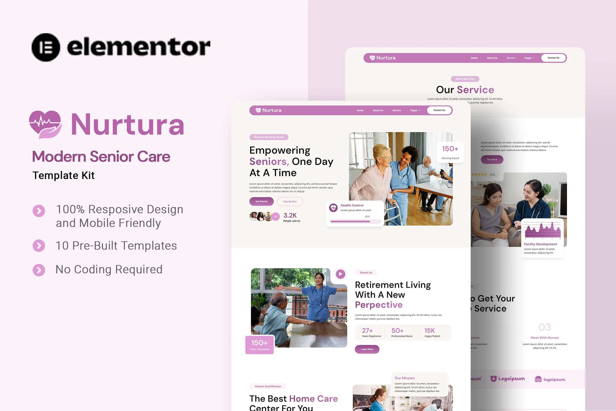 Nurtura - Modern Senior Care Elementor Template Kit preview