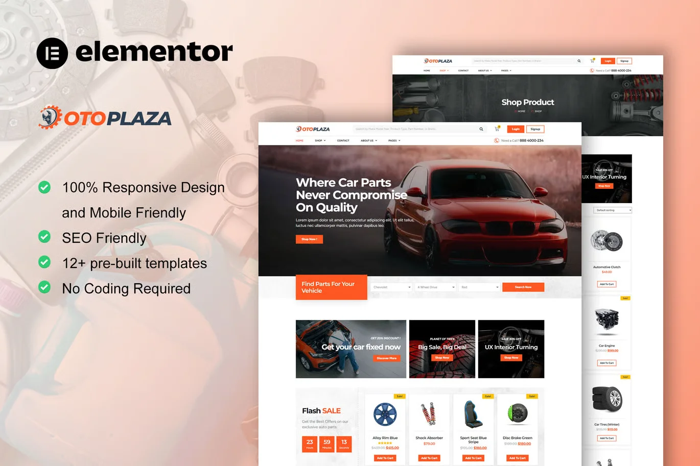 OtoPlaza - Auto Parts Store & Accessories Elementor Pro Template Kit preview