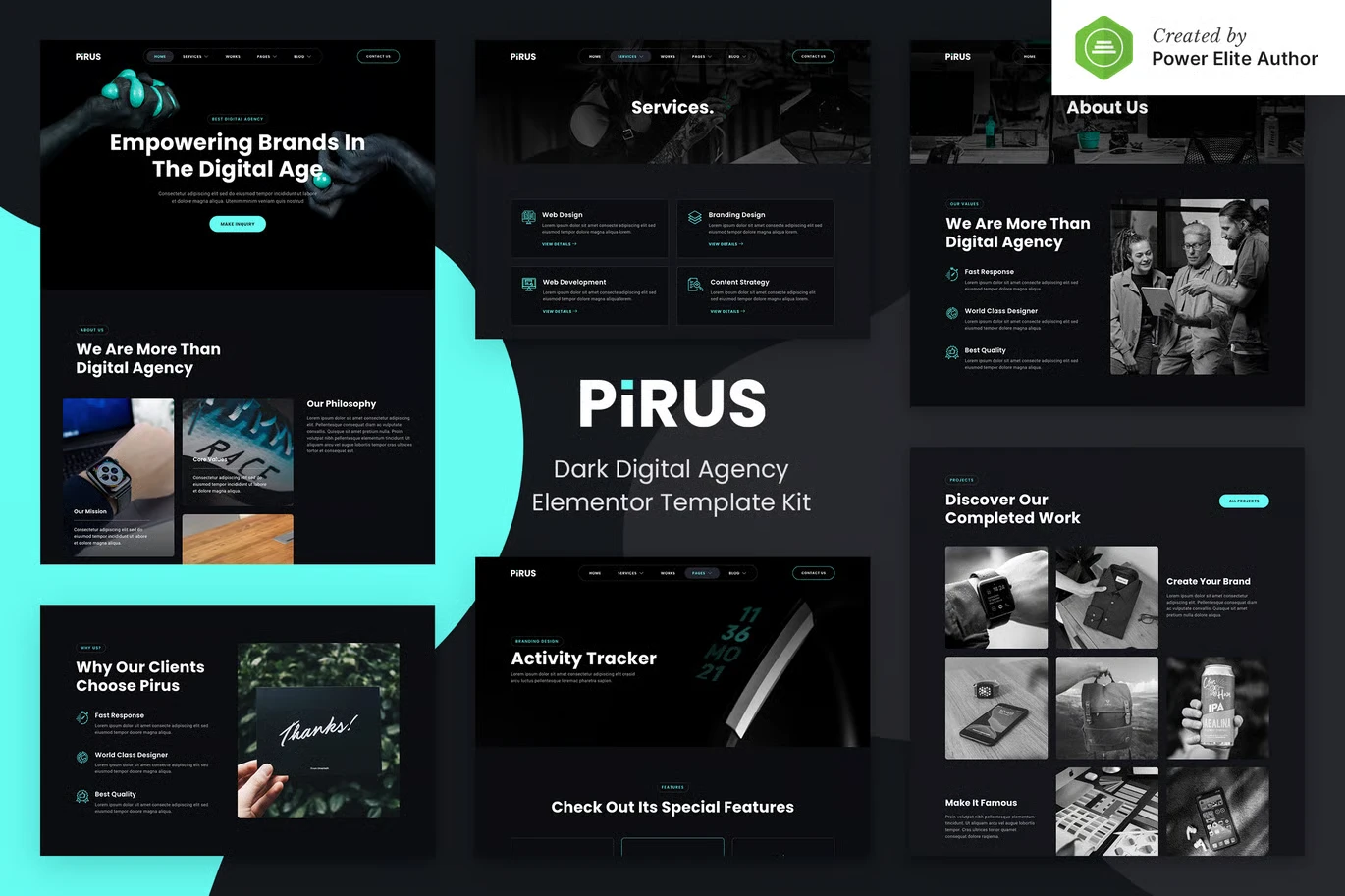 PIRUS - Dark Digital Agency Elementor Template Kit preview