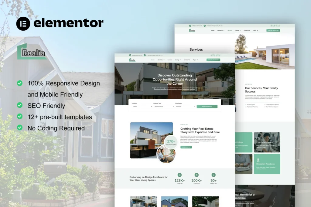 Realea - Real Estate & Property Elementor Pro Template Kit preview