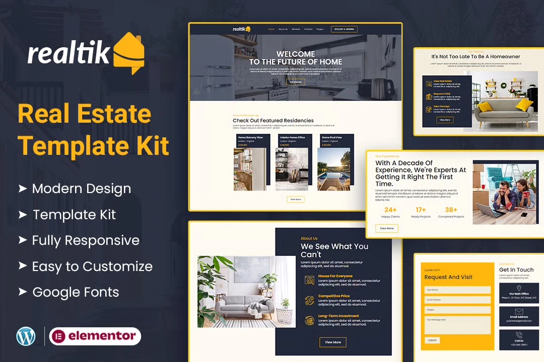 Realtik - Real Estate & Property Sales Elementor Template Kit preview