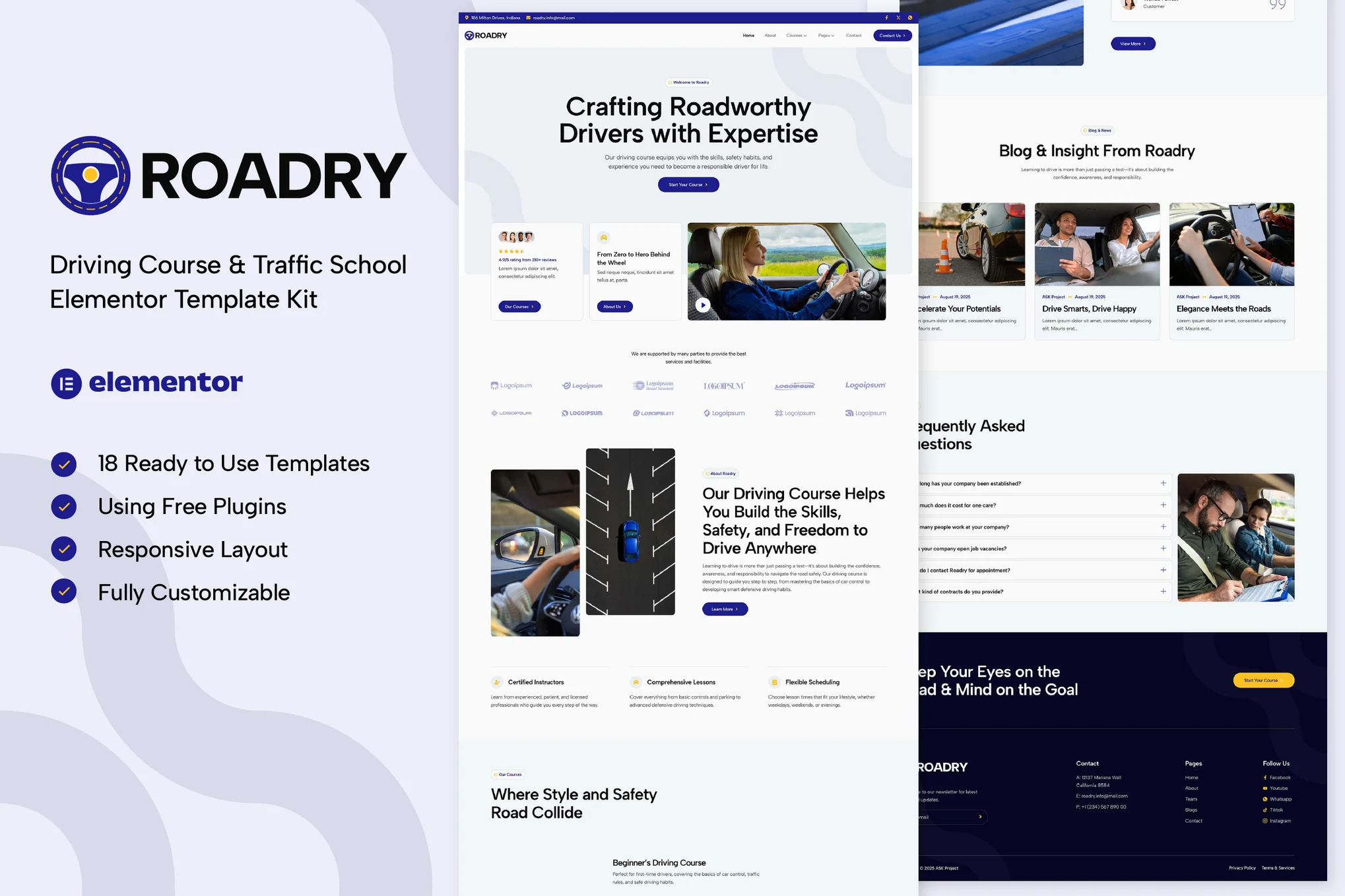 Roadry - Driving Course & Traffic School Elementor Template Kit preview
