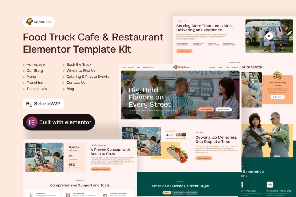 RodaRasa - Food Truck Cafe & Restaurant Elementor Template Kit preview