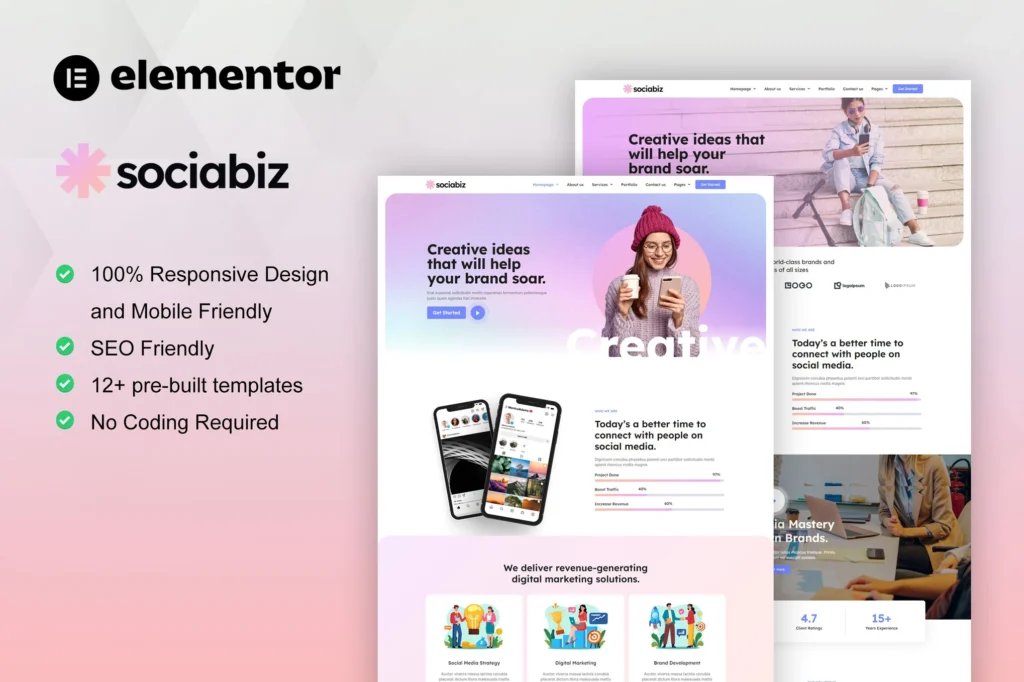 SociaBiz - Digital Marketing Agency Elementor Pro Template Kit preview