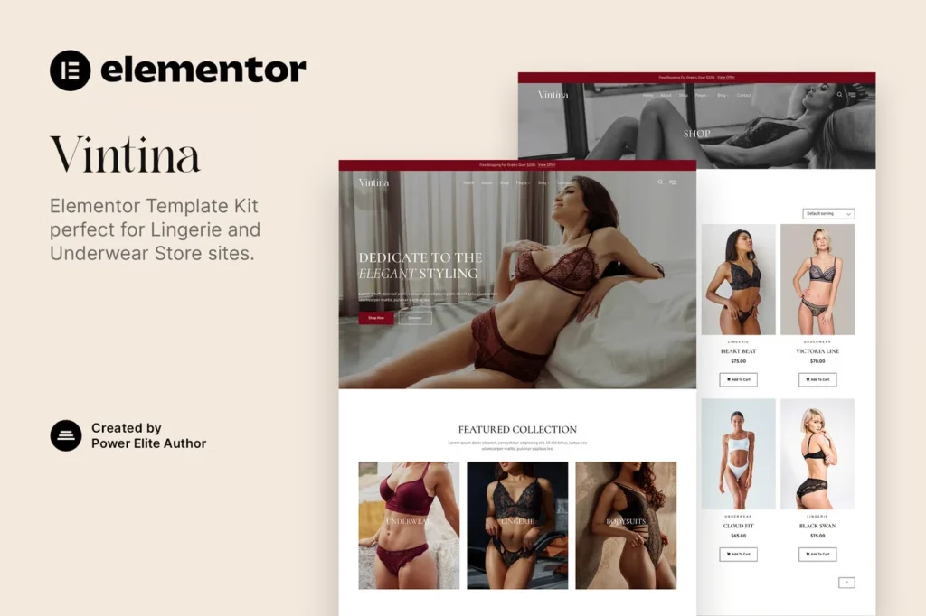 Vintina - Lingerie & Underwear Store Elementor Template Kit preview