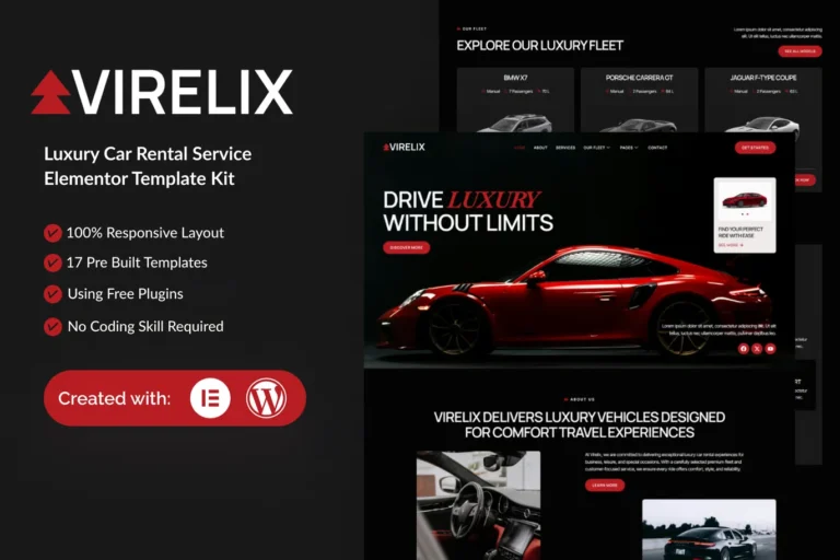 Virelix - Luxury Car Rental Service Elementor Template Kit preview