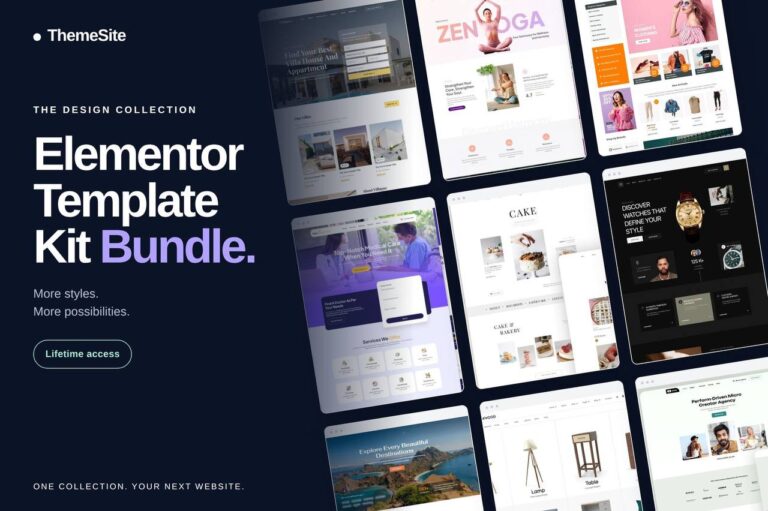 ThemeSite Elementor Template Kit Bundle with a gallery of website designs