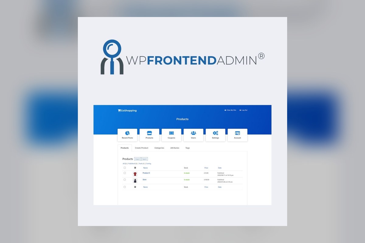 Frontend Admin Pro WordPress plugin preview