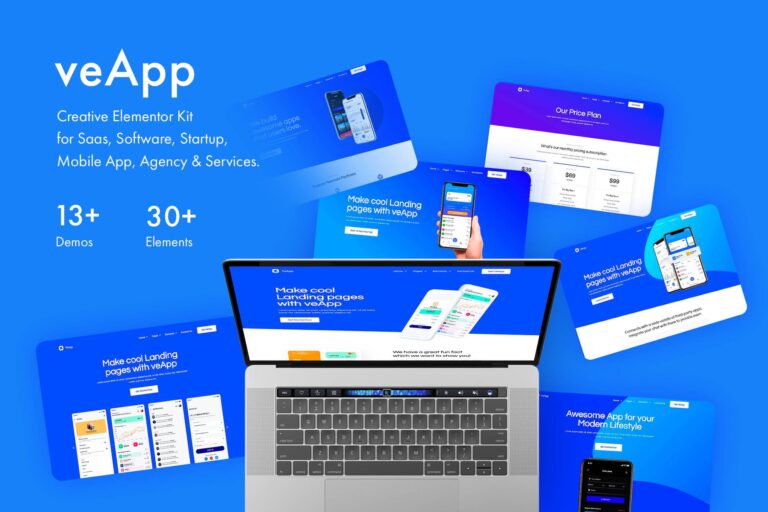 veApp - Mobile App & Startup Elementor Template Kit preview