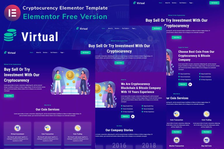 Virtual - Cryptocurency Blockchain & Bitcoin Elementor Template Kit preview