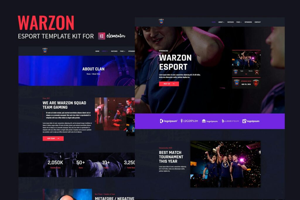 Warzon - Esports Gaming Elementor Template Kit preview