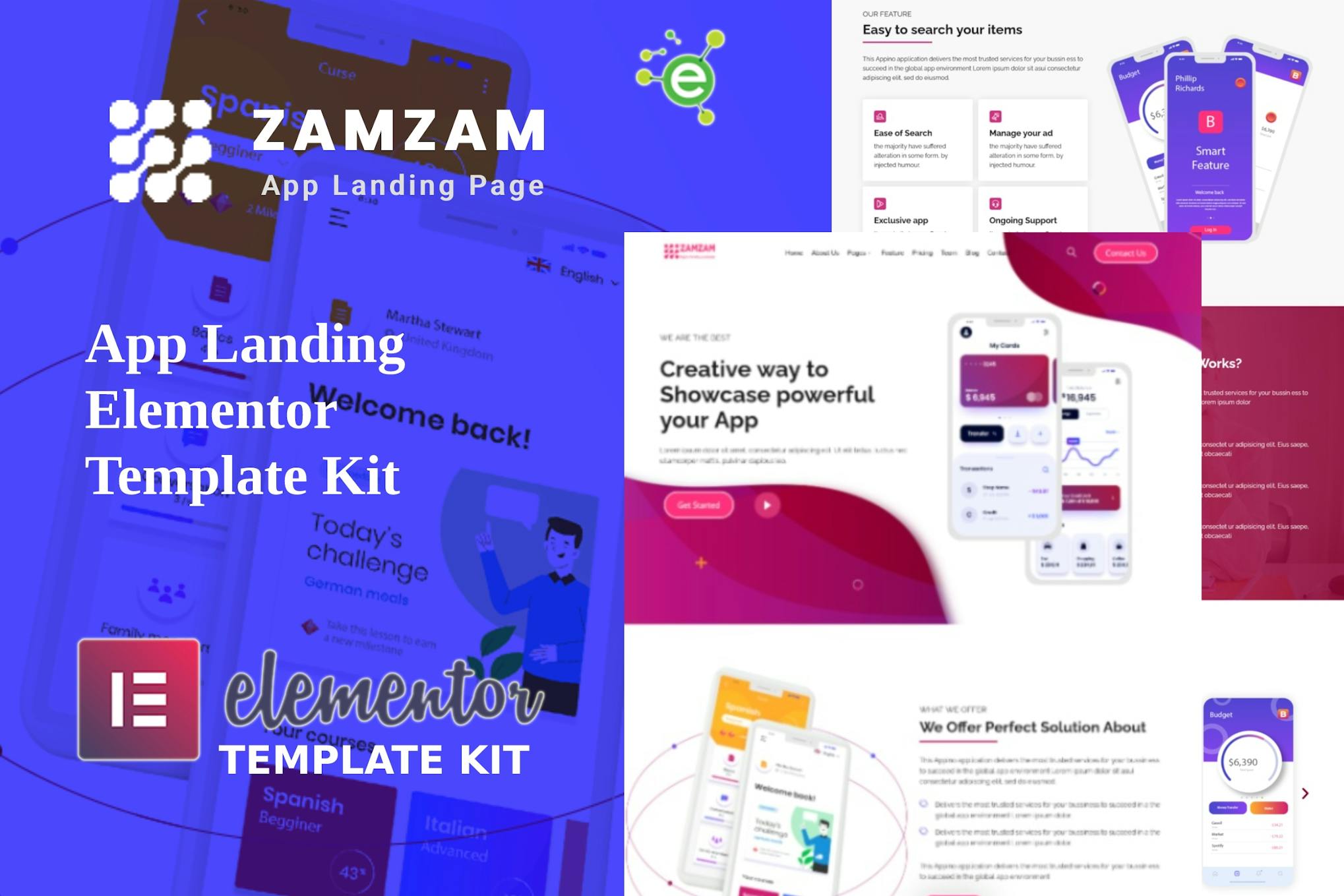 Zamzam - App Landing Elementor Template Kit preview